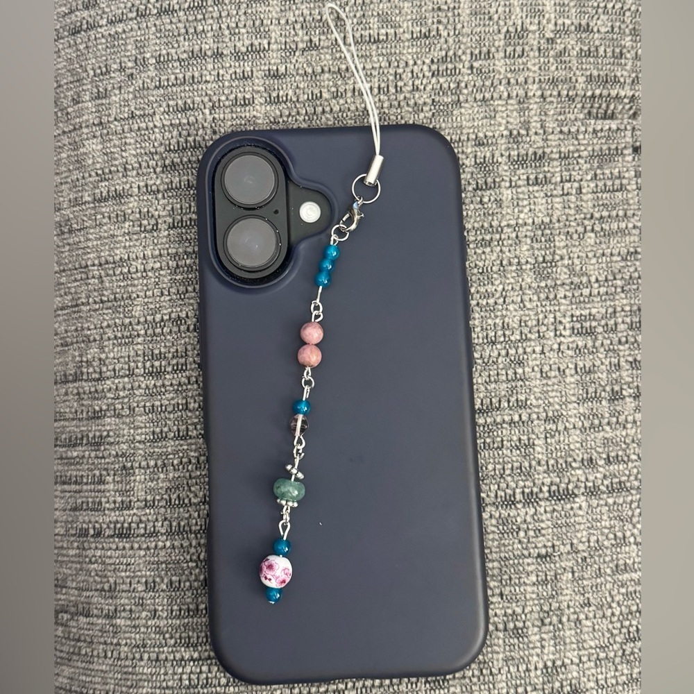 Elegant Teal & Maroon Handmade Beaded Phone Charm